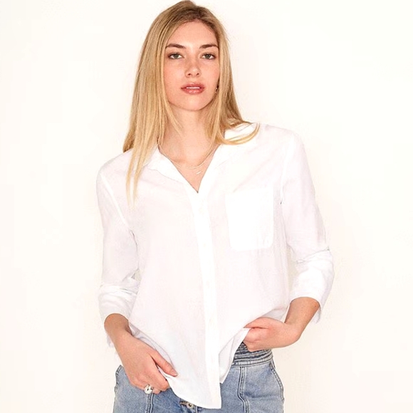Chelsea & Violet Tencel Point Collar 3/4 Sleeve Shirttail Hem Button Front Shirt - Picture 1 of 7